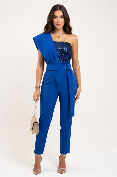 Sequined Sleeveless Jumpsuit — Blue Sequin