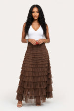 Mesh Tiered Mini Skirt — Coffee Brown