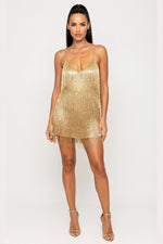 Sequin Halter Mini Dress — Gold
