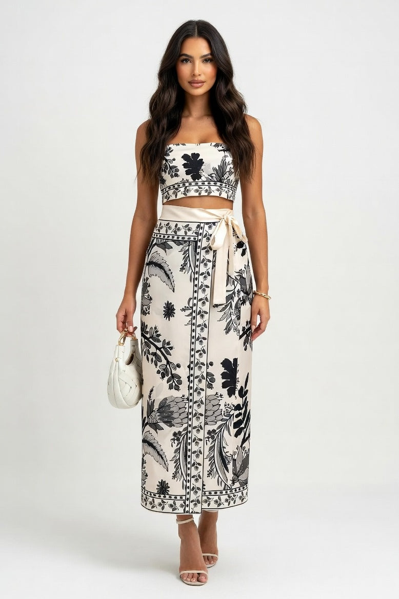 High Waist Printed Skirt — Apricot