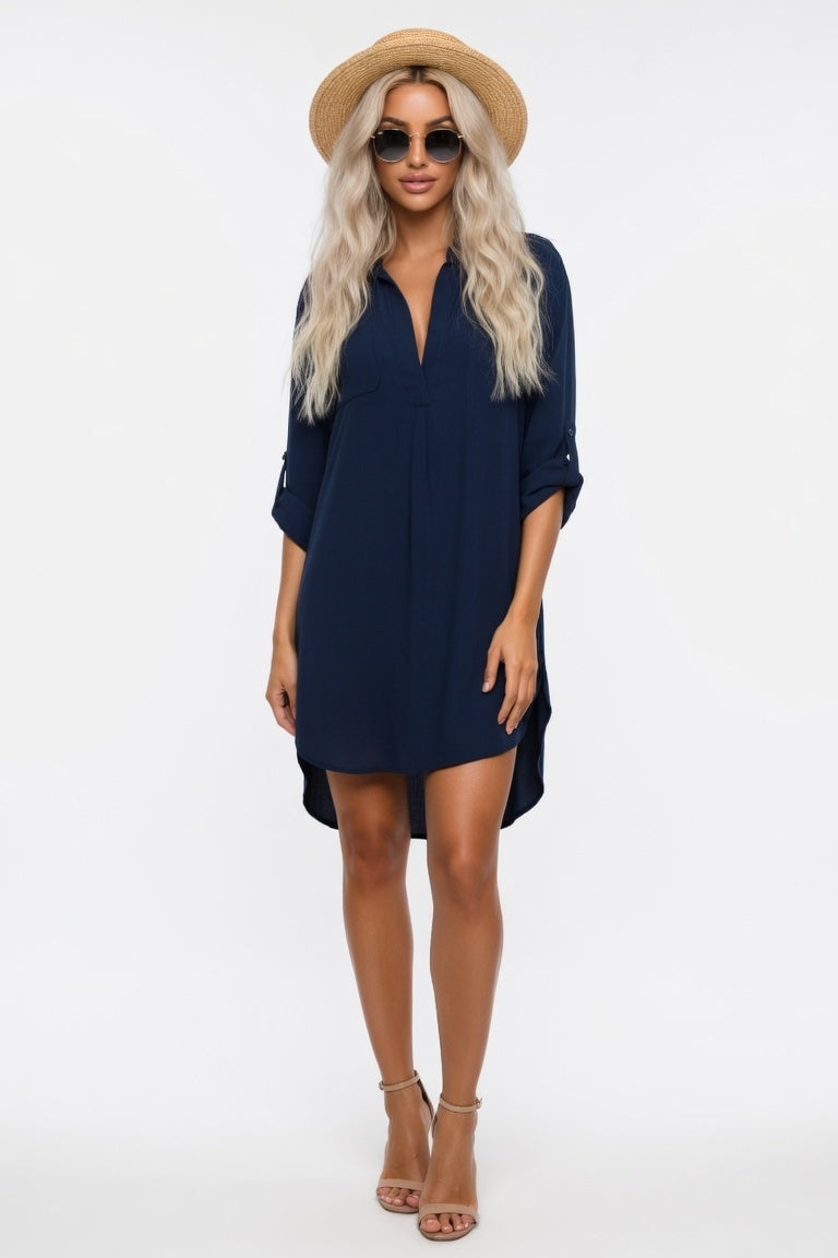 Chiffon Shirt with Pocket — Navy Blue