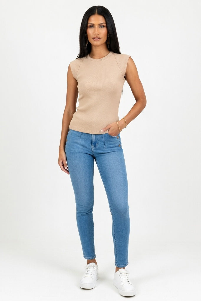 Ribbed Knit Tank Top — Apricot