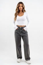 Round Neck Long Sleeve Top — White