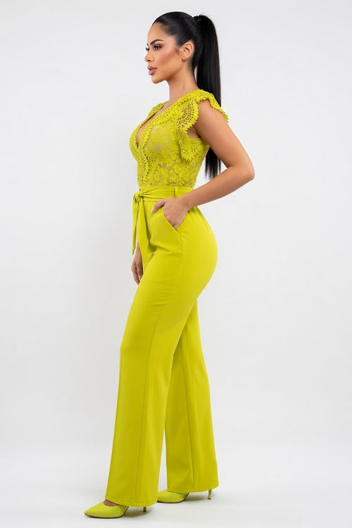 Lace Splice Sleeveless Jumpsuit — side view