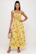 Printed Halter Maxi Dress — Yellow