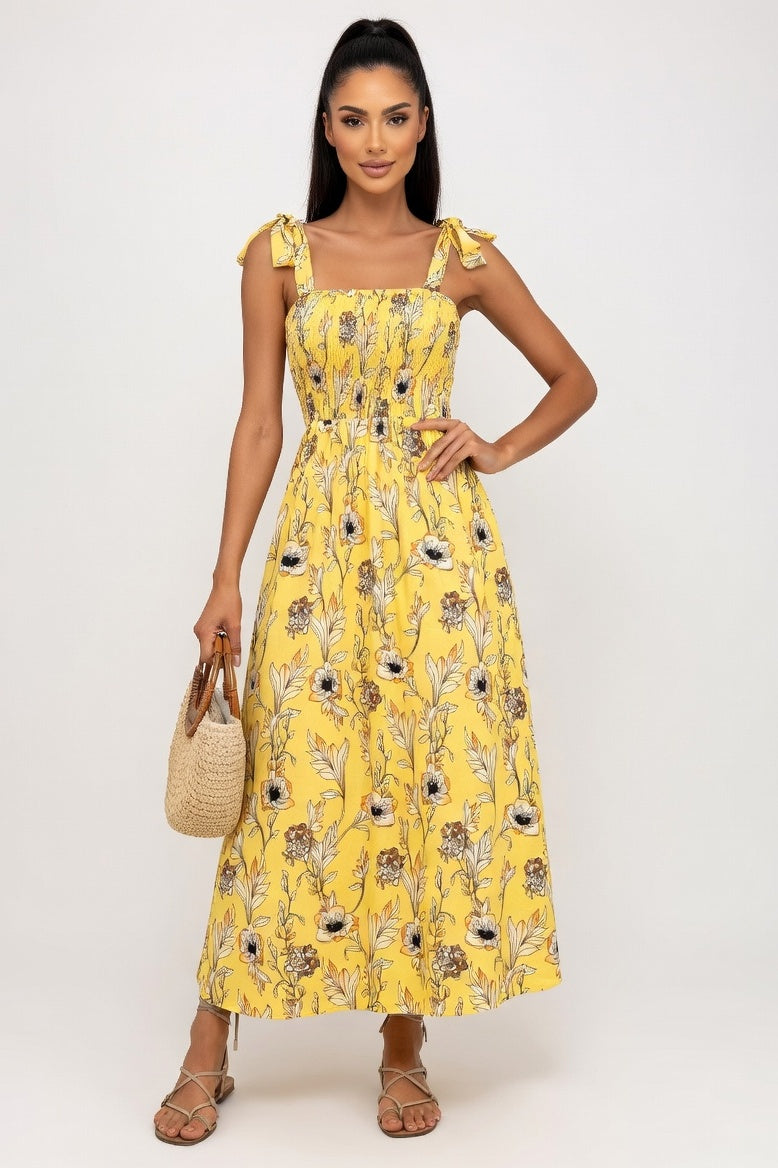 Printed Halter Maxi Dress — Yellow