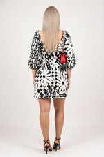 Printed Square Neck Mini Dress — back view