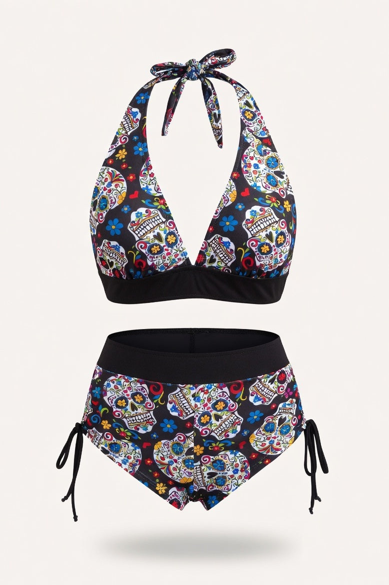 Skull Print Boxer Swimsuit — Floral Skull