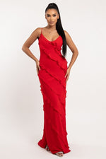 Halter Backless Dress with Side Slit — Red