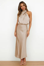 Satin Slip Dress — Apricot — colour variant