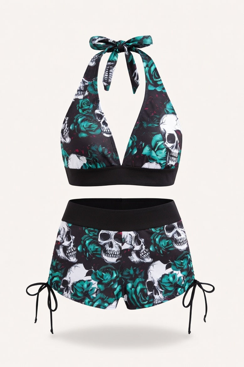 Skull Print Boxer Swimsuit — White