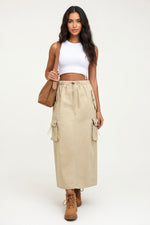 Drawstring Denim Work Skirt — Light Khaki