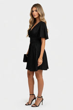 Metallic Ruffle Sleeve Mini Dress — side view