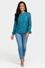 Lace Bell Sleeve Top — Blue