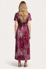 Printed Midi Dress Round Neck Short Sleeve — back view