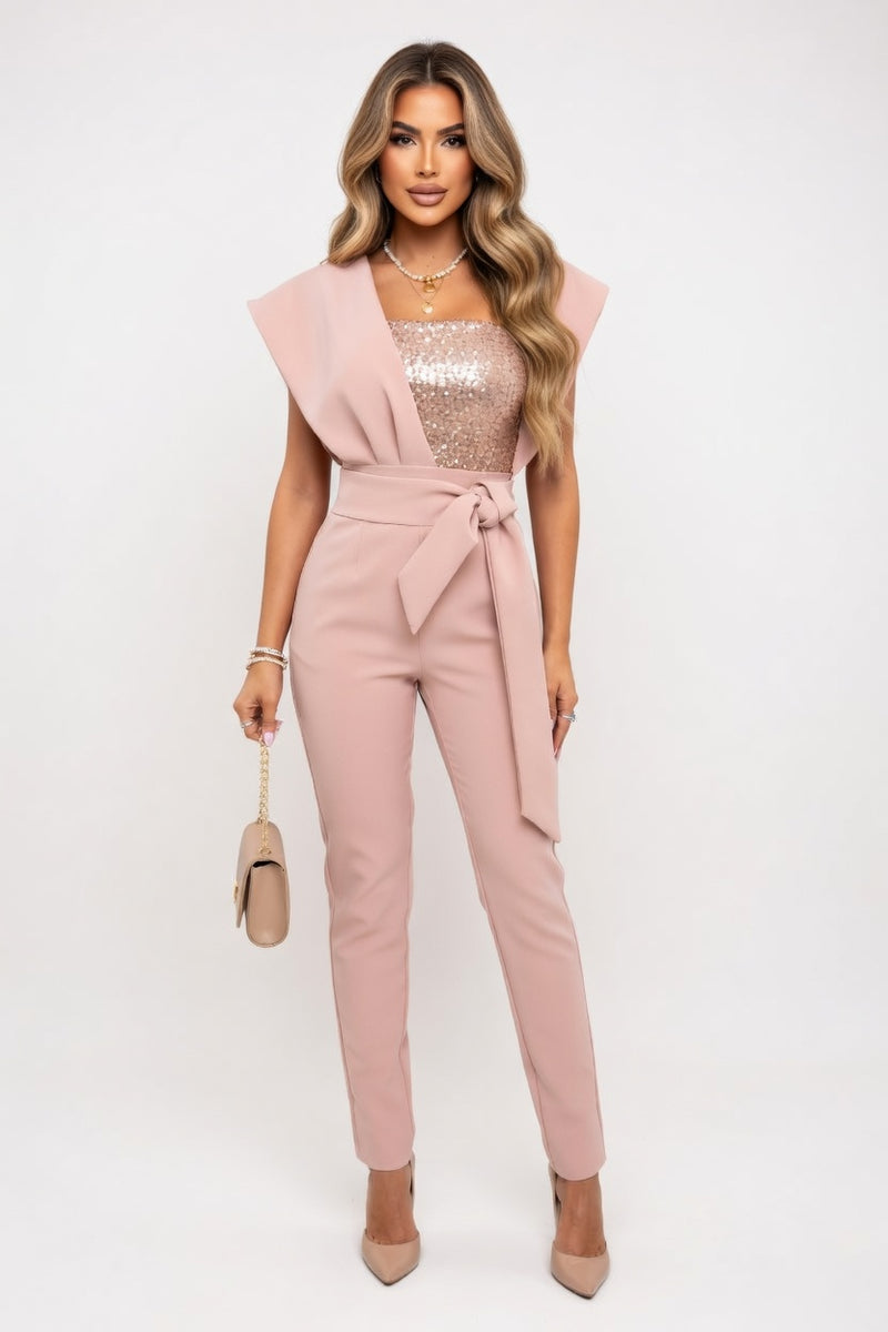 Sequin Sleeveless Jumpsuit — front view