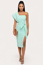 Off Shoulder Bodycon Dress with Side Slit — Bright Green