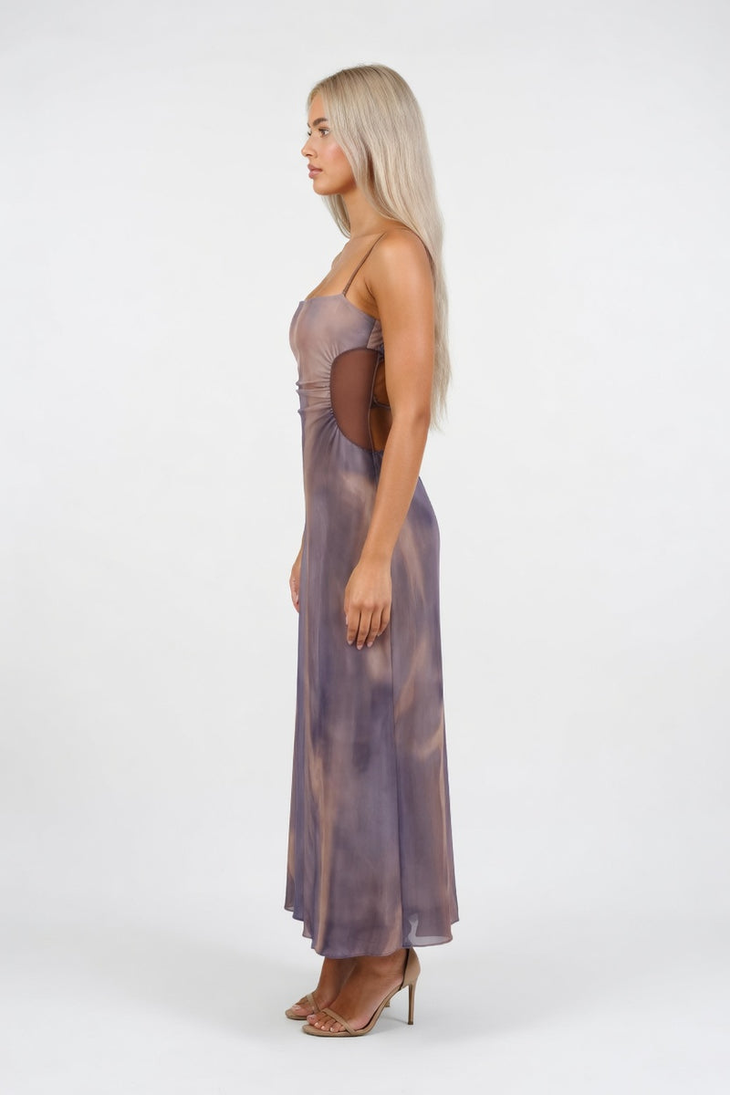 Oil Painting Print Halter Dress — side view