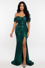 Sequin Slit Mini Dress — Peacock Blue