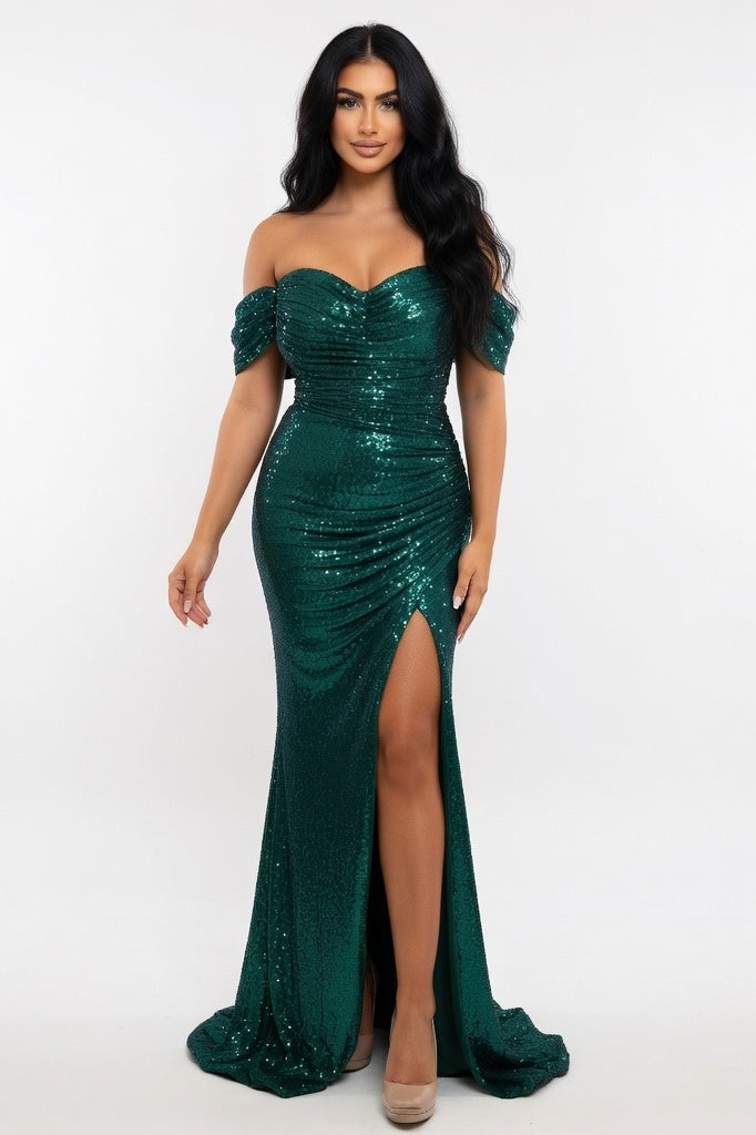 Sequin Slit Mini Dress — Peacock Blue