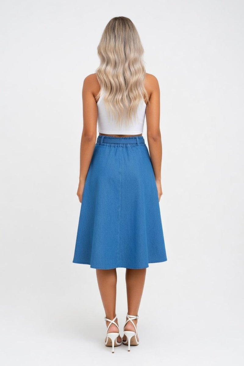 Denim A-Line Midi Skirt — back view