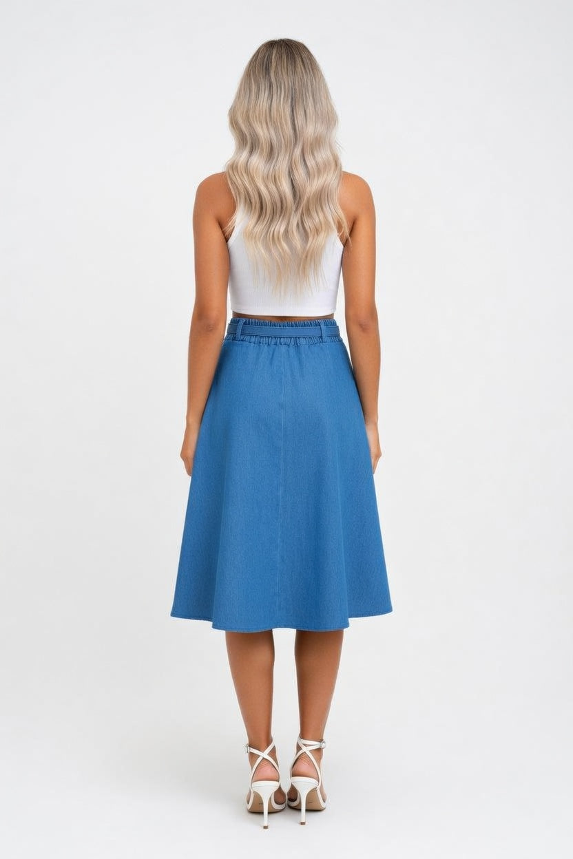 Denim A-Line Midi Skirt — back view