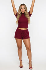 Modal Turtleneck Top & Shorts Co-ord — Burgundy