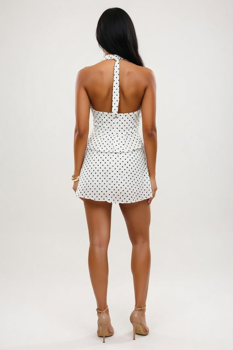 Halter Polka Dot Mini Dress — back view