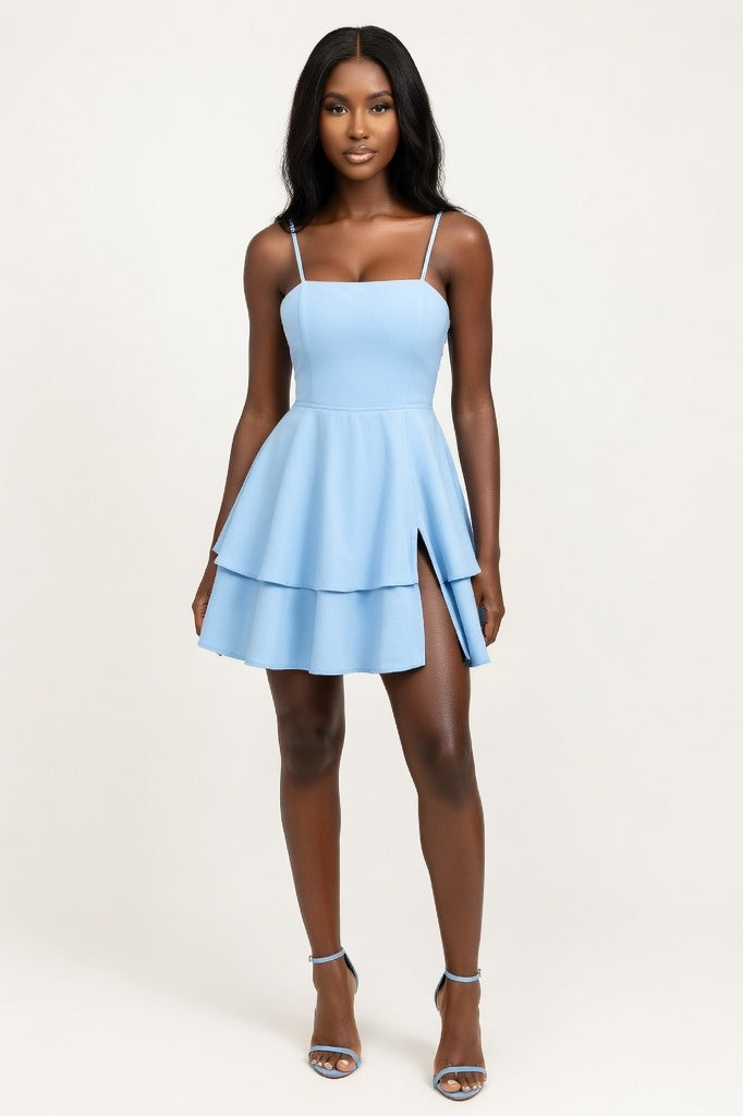 Backless Halter Mini Dress — Sky Blue