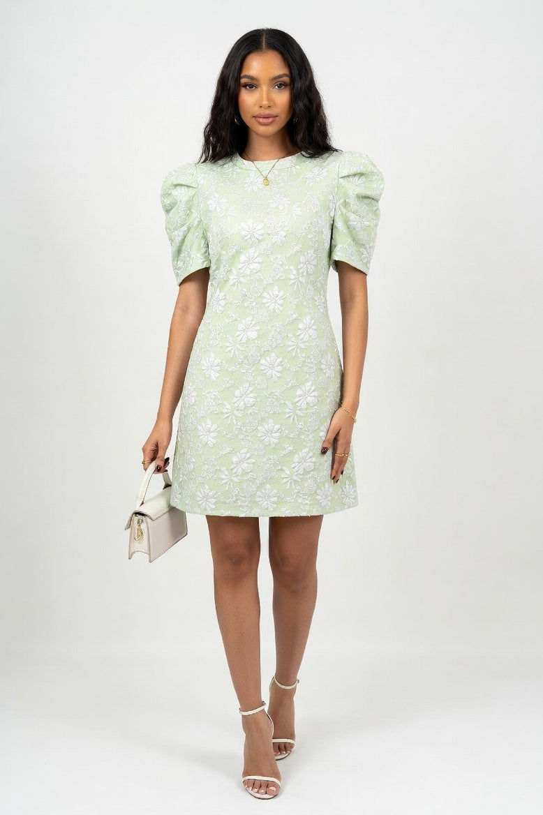 Textured Jacquard Mini Dress — Light Green