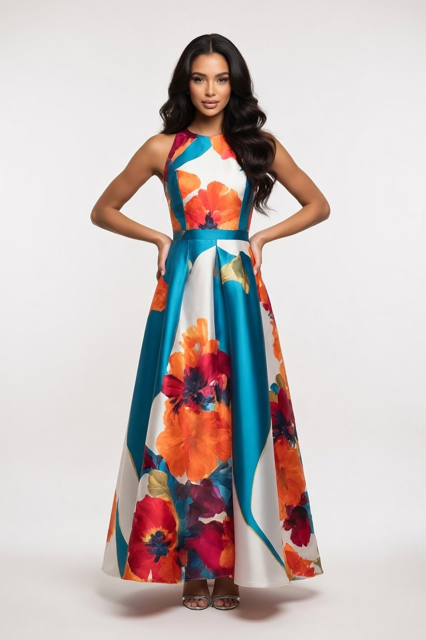 Printed Satin Dress — front view