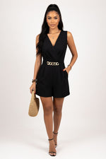 V-Neck Jumpsuit with Pockets — Black