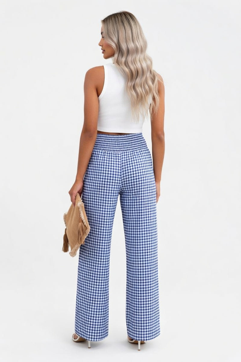 Check Print Wide Leg Trousers — back view