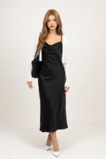 Satin Halter Dress — Black