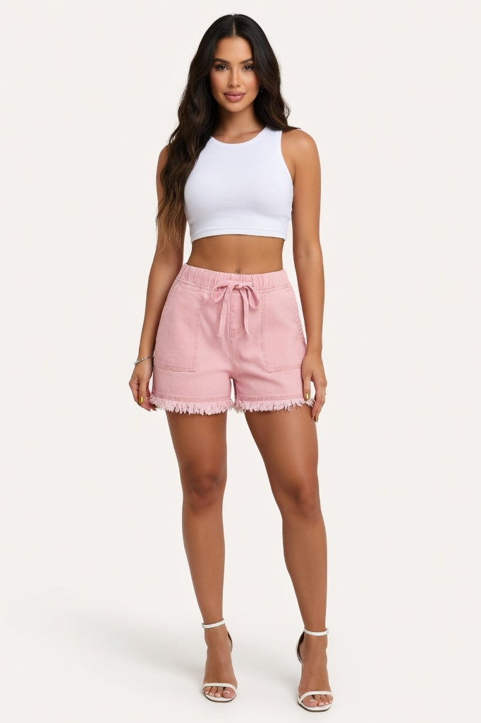 Raw Edge Denim Shorts — Pink