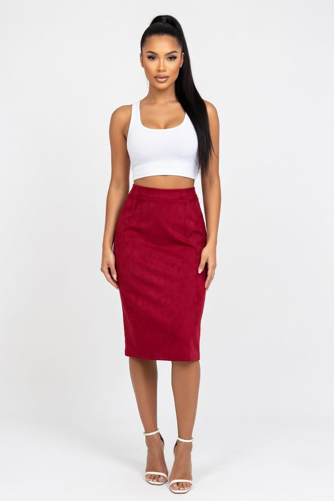 Suede Mini Skirt — Red