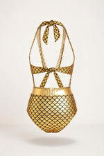 Fish Scale Halter Swimsuit — back view