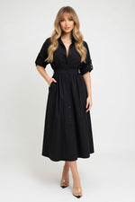 Belted Shirt Dress — Black