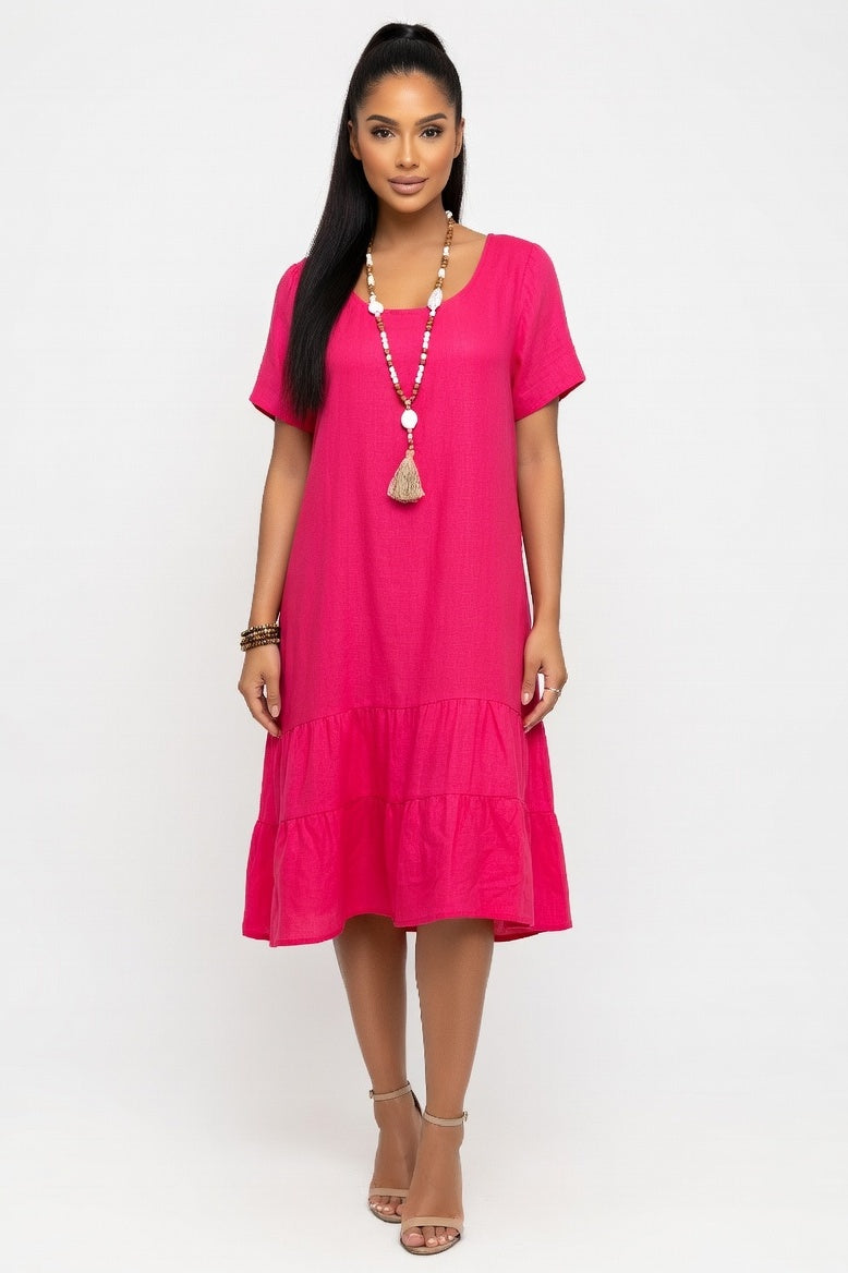 Double Layer Cotton Linen Dress — Rose Red