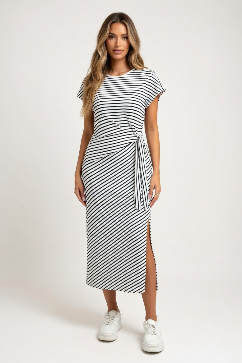 Striped Long Sleeve Dress — Black