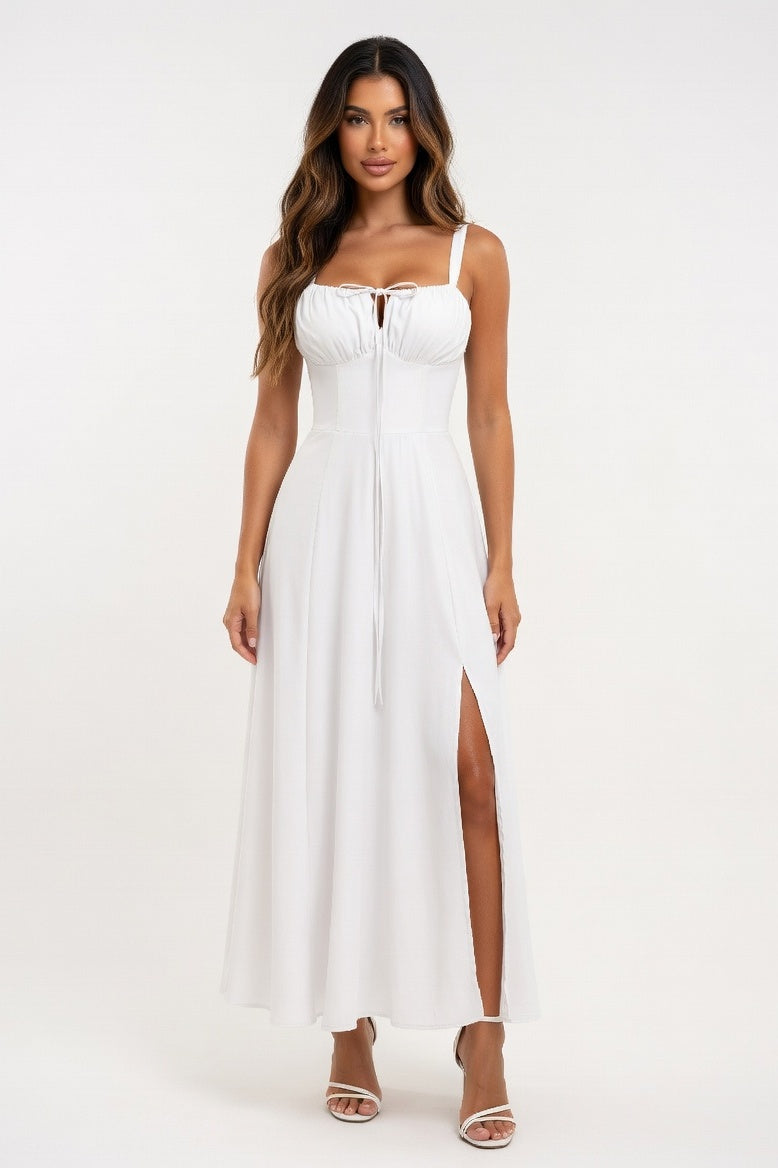 Printed Halter Dress — White