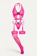 Sheer Bodysuit with Bow Detail — Rose Red