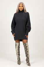 Raglan Sleeve Sweater Dress — Dark Grey
