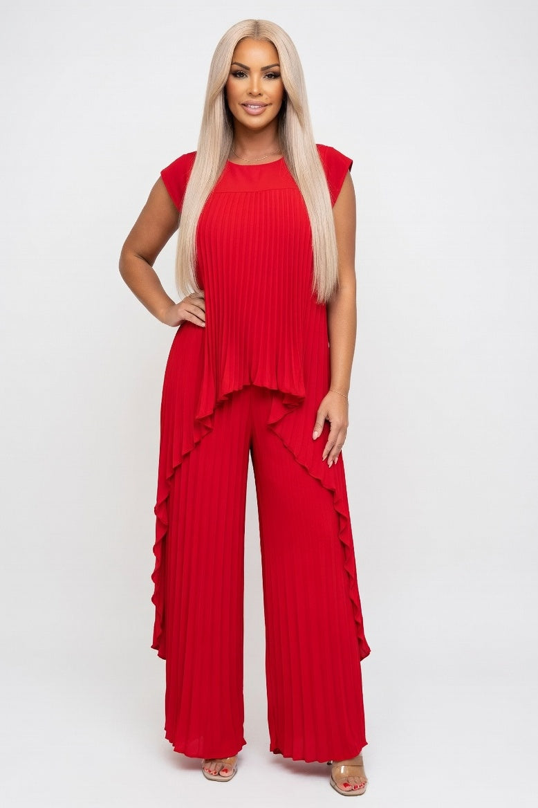 Tailored Top & Pleated Pants Co-ord — Red