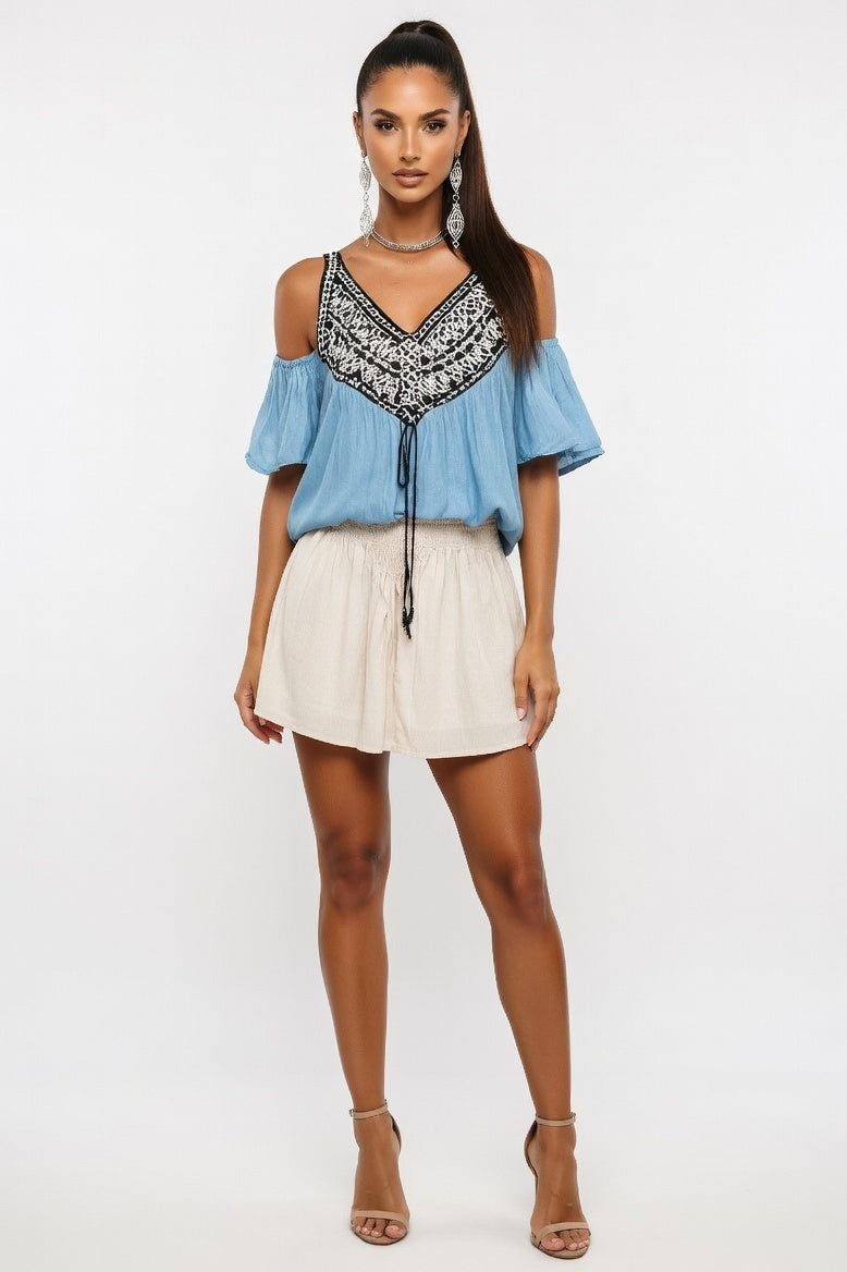 Digital Print V-Neck Vest — Light Blue