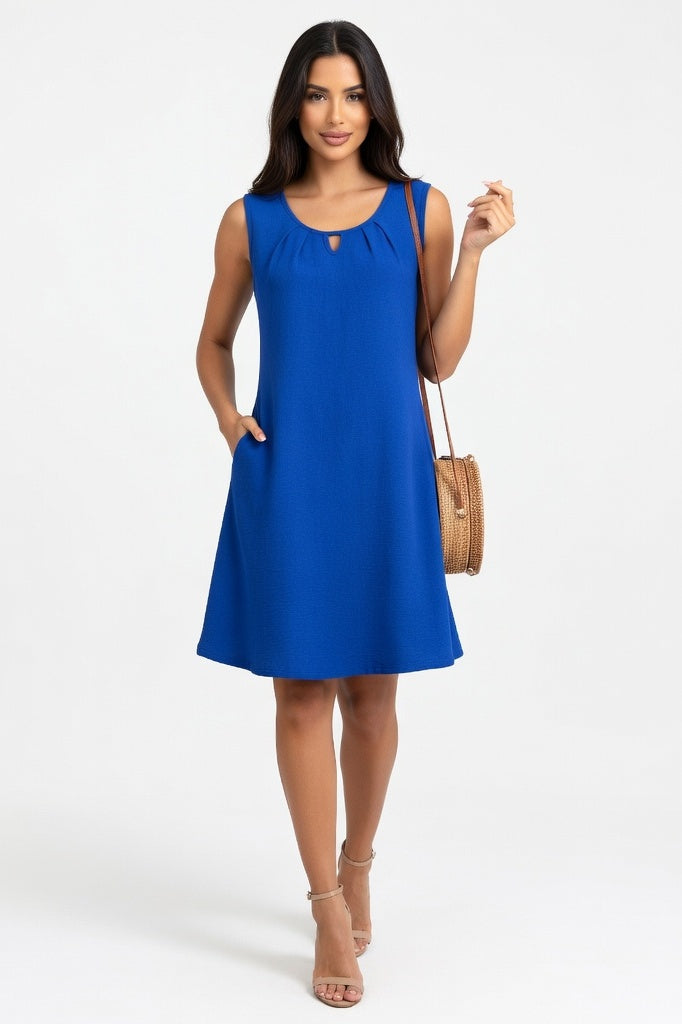 Pleated Pocket Dress — Colourful Blue