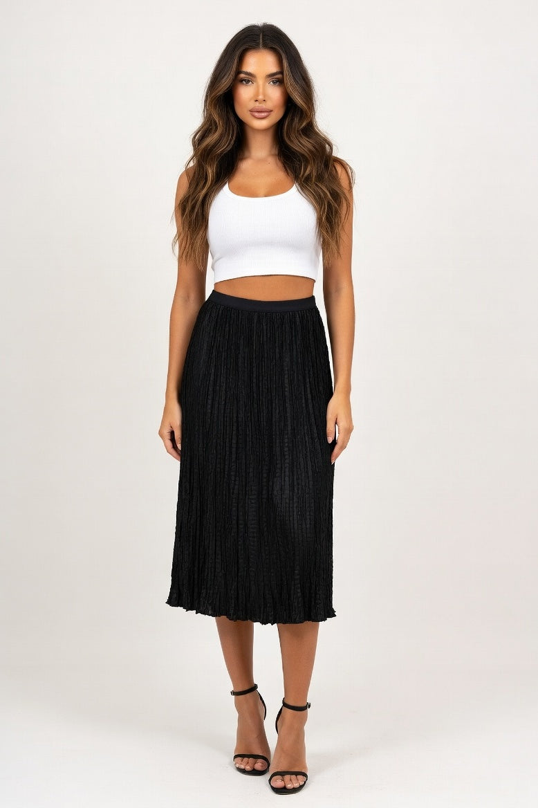 Pleated A-Line Skirt — Black