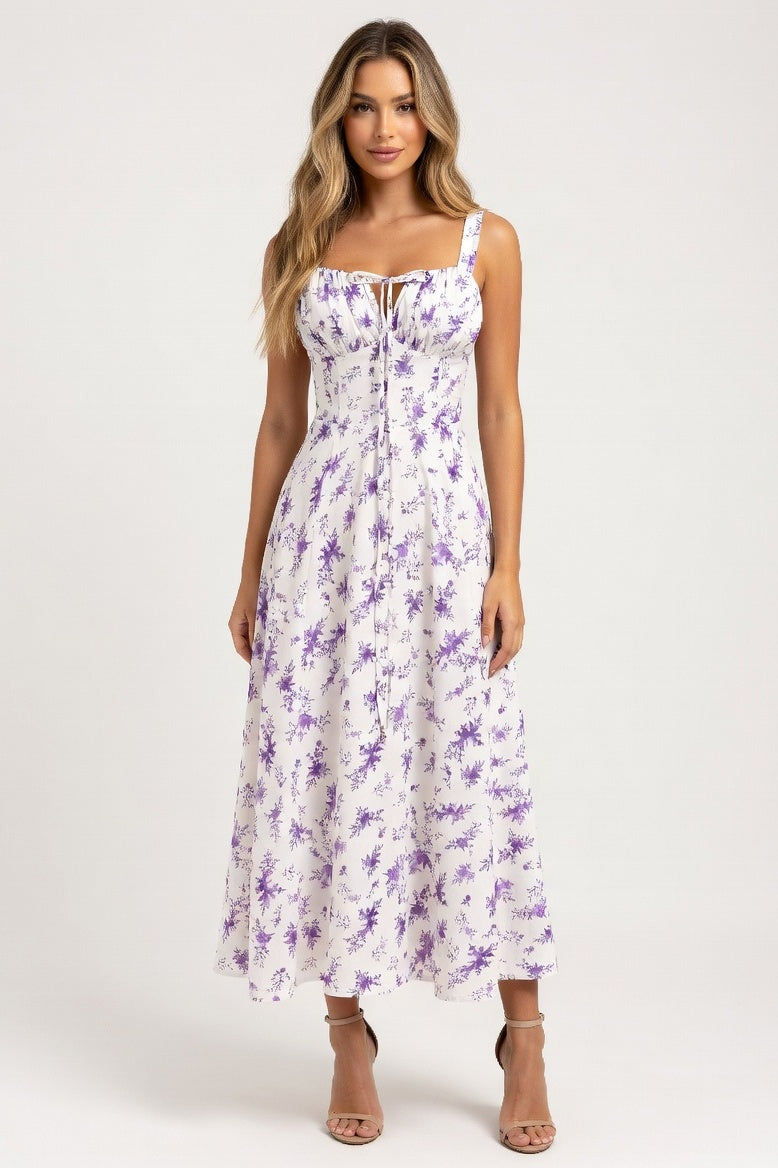 Strappy Back Maxi Dress — Purple Print