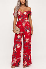 Printed Wide Leg Jumpsuit — Red Print