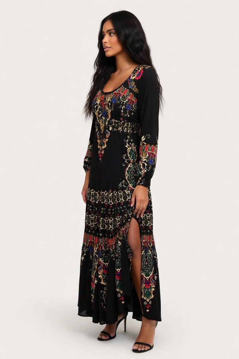 Printed U-Neck Maxi Dress — side view